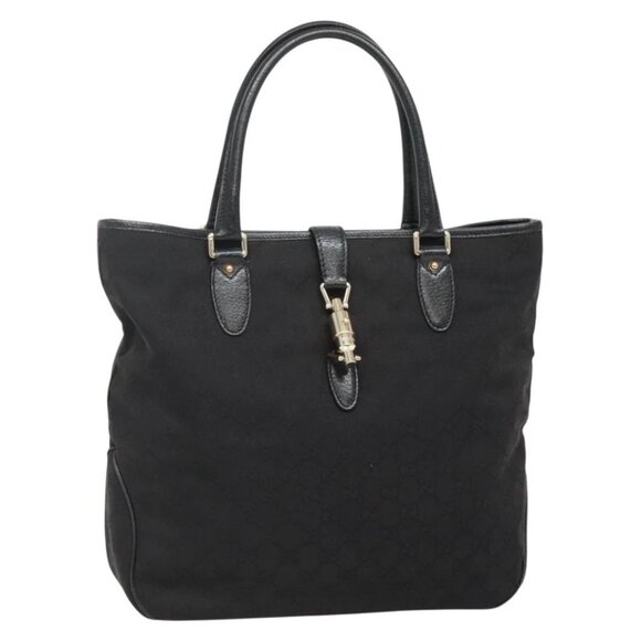 GUCCI GG Canvas Jackie Hand Bag Black Gold - Picture 1 of 14